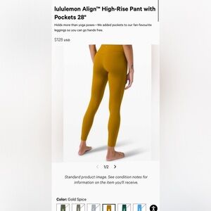 LULULEMON ALIGN HIGH RISE LEGGINGS IN COLOR GOLD SPICE SIZE 12